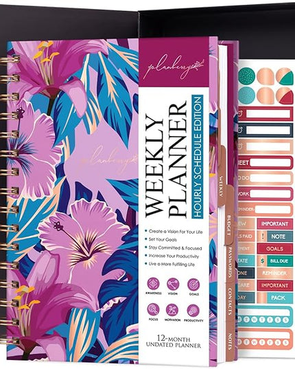 PLANBERRY Hourly Schedule Planner Premium – Undated Journal with Time Slots for Productivity & Budget Organizer, 6.9″x8.5″ (Flower Paradise)