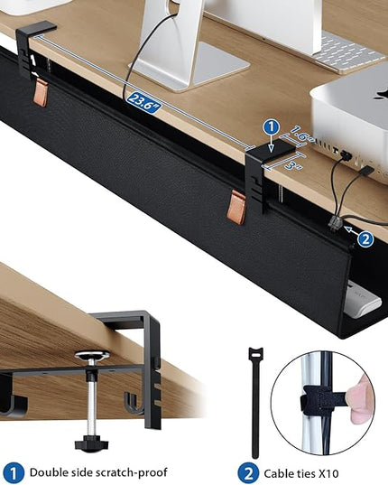 Zilink No Drill Under Desk Cable Management Tray 40" Cord Organizer for Table Clamp/Screw Mount Cable Management Under Desk Waterproof Fabric Cable Management Tray for Office, Home