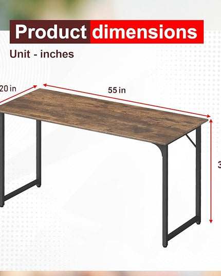 PayLessHere | 55 Inch Computer Desk | Vintage | Office Desk with Metal Frame, Adjustable Feet | Water-Resistant, Scratchproof Surface | Sturdy Writing Table for Home Office or Study | Pack of 1