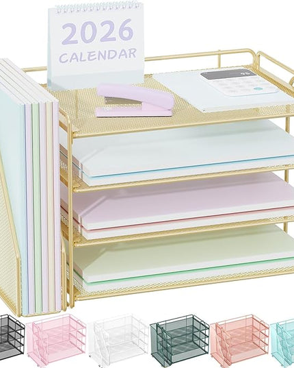 Spacrea Desk Organizers and Accessories, Paper Organizer for Desk with File organizer, Desk Accessories & Workspace Organizers for Office Supplies (Gold)