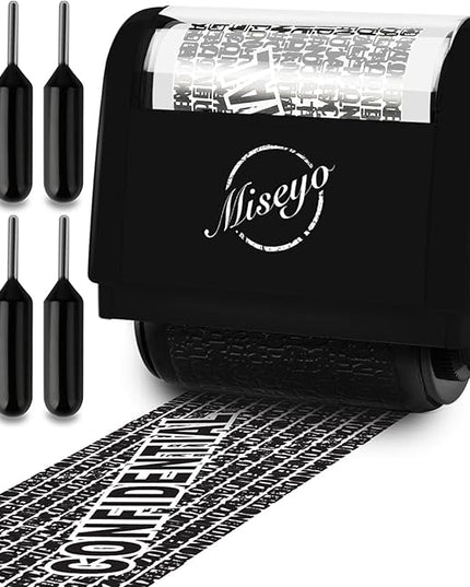 Miseyo Identity Theft Protection Roller Stamp Set - Black (6 Refill Ink Incleded)