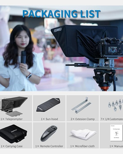 FEELWORLD TP16 16 Inch Folding Teleprompter for Up to 16" Tablet Horizontal Vertical Prompt for Live Streaming Interview Speech Online Teaching Vlogger with APP Remote Control Carry Case