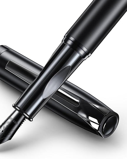BOCIYER samurai Fountain Pen Set,Hand Polished Medium Nib,Calligraphy Nib(Bent Nib),Includes 8 Ink Cartridges,Ink Refill Converter*2 And Gift Box,Best Pen Gift Set for Men & Women（Black ）