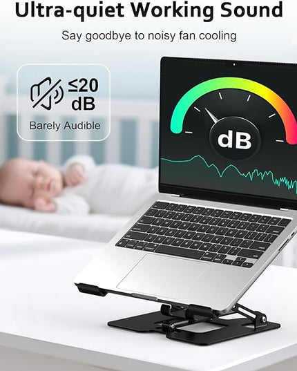 Laptop Stand with Fan, MacBook Cooling Stand with 2 Removable Silent Fans and Phone Holder,Adjustable Height and Angle,Laptop Cooling Pad for 10-18 Inch Laptop,MacBook Pro,Tablet (Black)
