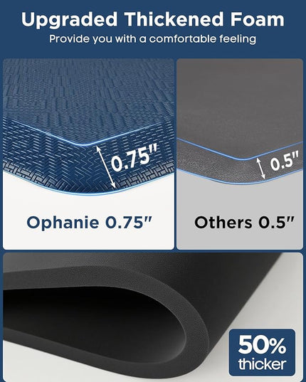 Ophanie Kitchen Mats for Floor, 3/4 Inch Thick Kitchen Rugs, 24'' x 70'' Anti Fatigue Standing Cushioned Mat, Waterproof,Comfort Ergonomic Mat for Office, Home, Sink, Blue Non-Slip Bottom