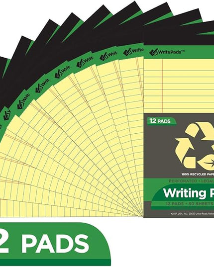 KAISA Legal Pad Writing Pads, 5"x8" Legal Ruled, 8.5"x11.75" Wide Ruled, 56GSM Paper Notepads, 12pads (Canary 48pad, 5x8inch)