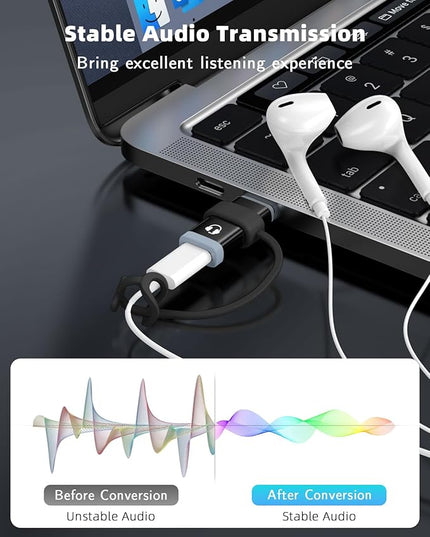 MoKo Lightning to USB C Adapter Audio Only for Apple Earpods with Line Control, Not for Charging/Data Transfer, Lightning to USB C Adapter for iPhone Air 17 16 15 Pro Max Plus, iPad Pro/Air, Black