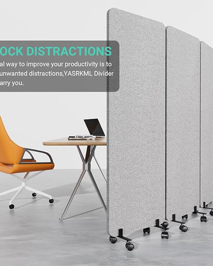 Soundproof Room Divider W/Wheels, 66in Office Dividers for Sound Proofing & Reducing, Sound Proof Dividers for Office Partitions Portable Acoustic Wall Divider (Cool Grey, 4 Panel-95''Wide)