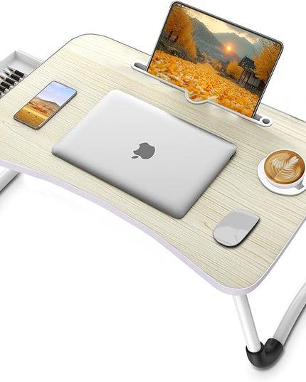 Fayquaze Portable Foldable Laptop Bed Desk with Storage Drawer and Cup Holder - Lap Desk Laptop Stand Tray Table for Eating, Reading and Working