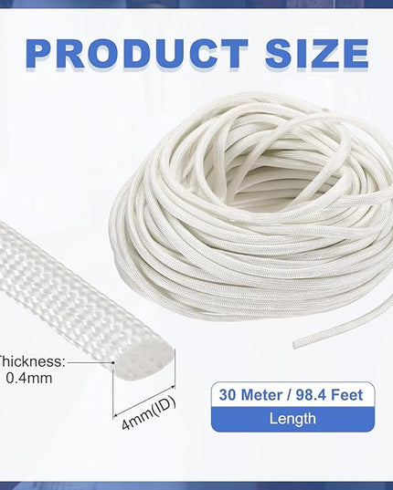 uxcell Insulation Cable Protector,4mm/0.16 Inch-30m/98 Feet High Temp Fiberglass Sleeve White