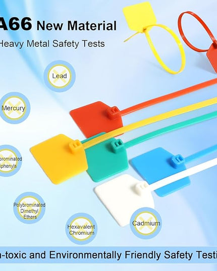 6 in Marker Nylon Cable Ties, Plastic Water Proof Tags, Self-Locking Written-on Cable Marker, Security Seals Label for Cabling, Wire Marking Label, Shipping Hanging Tags - Red/ 100pcs