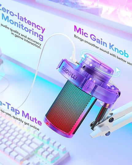 MAONO USB Gaming Microphone with Noise Cancellation, RGB Condenser Microphone for Streaming, Podcasts, Twitch, YouTube, Discord, PC, Computer, Mac, PS4, PS5, DGM20S Purple