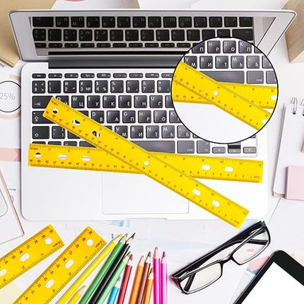 200 Pack 12 Inch Plastic Rulers Bulk, Yellow Plastic Ruler, Yellow Ruler with Dual-Scale Measurement, Easy to Store, for Home, Office, Practical Use by KUKLIPJIM