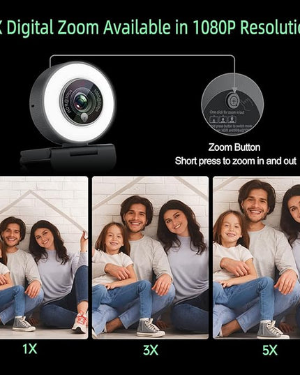 Angetube 1080p Webcam with Ring Light for Streaming: USB 60FPS Web Camera with Microphone-HDR-Enabled-HD Auto Light Correction Web Cam with Adjustable FOV, for Teams, Zoom, PC/Laptop/Mac/Desktop