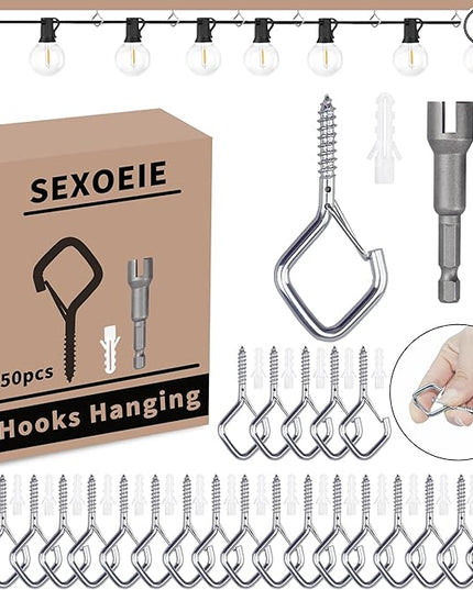 Sexoeie 50 PCS Sliver Eye Screw Hooks for Hanging Heavy Duty with Safety Buckle.Metal Ceiling Hooks for Hanging Plants Cup Wind Chime Bird Feeders Patio Lights at Indoor&Outdoor