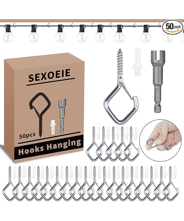 Sexoeie 50 PCS Sliver Eye Screw Hooks for Hanging Heavy Duty with Safety Buckle.Metal Ceiling Hooks for Hanging Plants Cup Wind Chime Bird Feeders Patio Lights at Indoor&Outdoor