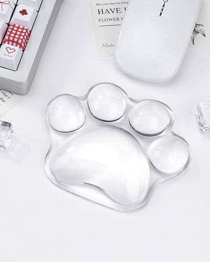 Cat Paw Mouse Wrist Rest-White Clear Silicone Palm Rest Support Pad-Ergonomic and Soft Transparent Wrist Pain Relief for Office Home Desk Computer
