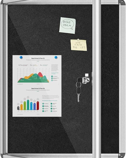Mifuro 26"x20" Enclosed Bulletin Board, Lockable Weather-Resistant Aluminum Cork Noticeboard for School & Office, Silver Frame w/Black Flet