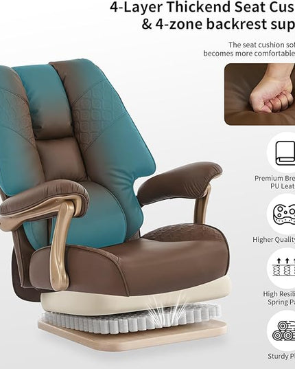 Big and Tall Executive Office Chair with Footrest, 400LBS Capacity Ergonomic High-Back Desk Office Chair with Lumbar Support, Padded Armrests & Thick Cushion, Brown PU Leather Chairs