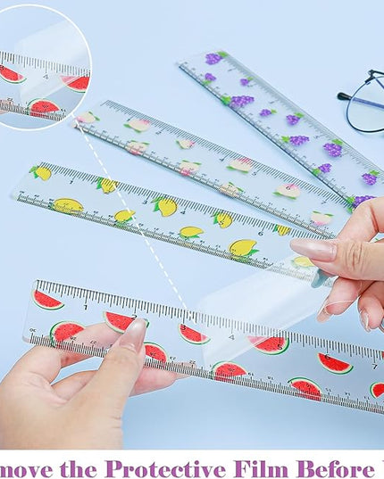BAYTORY 4Pcs Transparent Acrylic Ruler 12 Inch, Clear Plastic Straight Rulers, Shatterproof Student Stationery Centimeters with Inches, for Classroom Essentials School Supplies (Fruit)