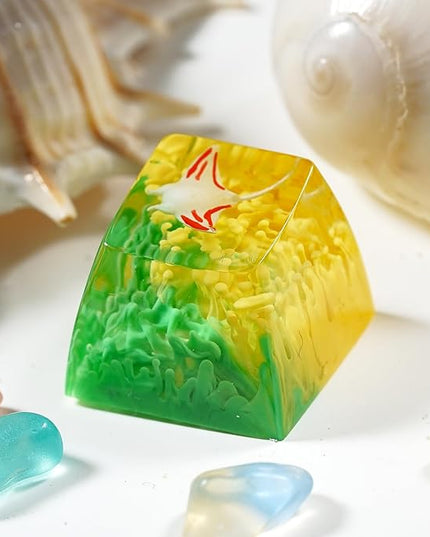 Manta Ray Artisan Keycap Green Yellow Ocean Coral R1 SA Profile Custom Sea Creatures Keycaps 1U ESC Handmade Gaming Resin Key Cap Cherry MX Switch Compatible Mechanical Keyboard Manta Ray Lover Gift