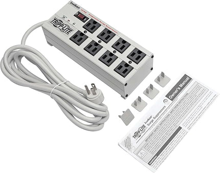 Tripp Lite Isobar 8 Outlet Surge Protector Power Strip, 25ft Long Cord, Right-Angle Plug, Metal, & $50,000 Insurance (ISOBAR825ULTRA) Gray