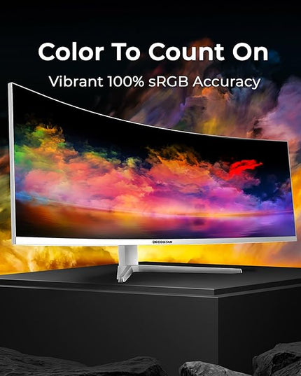 Deco Gear 49" Curved Ultrawide 5K Gaming Monitor, 32:9, 120 Hz, 101% NTSC 100% sRGB, USB-C 65W, Adjustable, Home Office and Entertainment Workstation - Exclusive White Edition