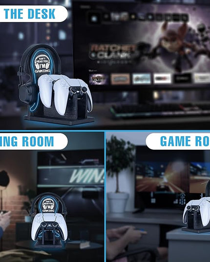 Gamer Gifts Light Up Controller Holder & Headphone Stand with Neon Light, Stylish Gaming Accessories Setup Controller Stand Headset Stands, Unique Gifts for Gamers to Organize Gaming Equipment