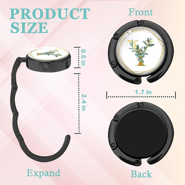 Gold Initial Foldable Purse Hook Gifts, Eucalyptus Letter Handbag Hanger, Women's Bag Hanger Holder, Round Purse Table Hook, Funny Desk Decor Gifts for Women Coworker Friend (Eucalyptus Y)