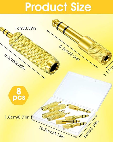 8 Pack 3.5mm to 1/4" Adapter, Headphone Jack Adapter, 1/8 inch Male to 1/4 inch Female and 1/4" to 3.5mm Audio Converter for Electric Guitar, Keyboard, Mixer, Amp, Amplifier, Bass, Headphone, Headset