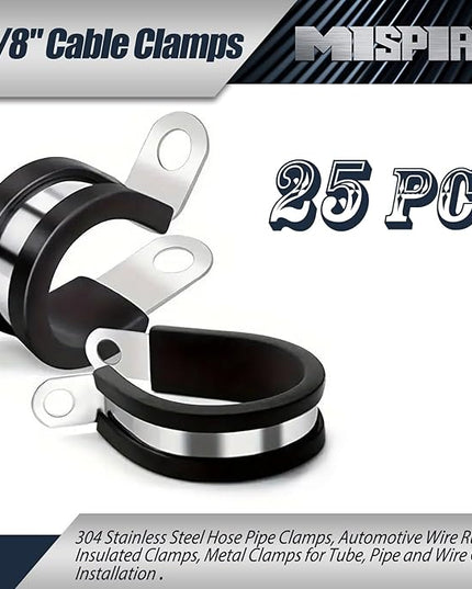 1-7/8 Inch Rubber Cable Clamps 25 PCS, 304 Stainless Steel Hose Pipe Clamps, Automotive Wire Rubber Insulated Clamps, Metal Clamps for Tube, Pipe and Wire Cord Installation