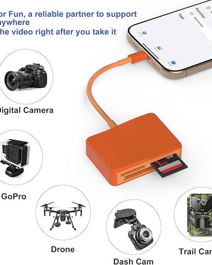 SD Card Reader, 4 in 1 USB C to SD/TF/CF/MS Card Reader with USB to USB C Adapter Memroy Card Reader for iPhone 17/16/15 Pro Max iPad Pro MacBook Pro/Air iMac M4/M3 Android Phone/Tablet PC (Orange)