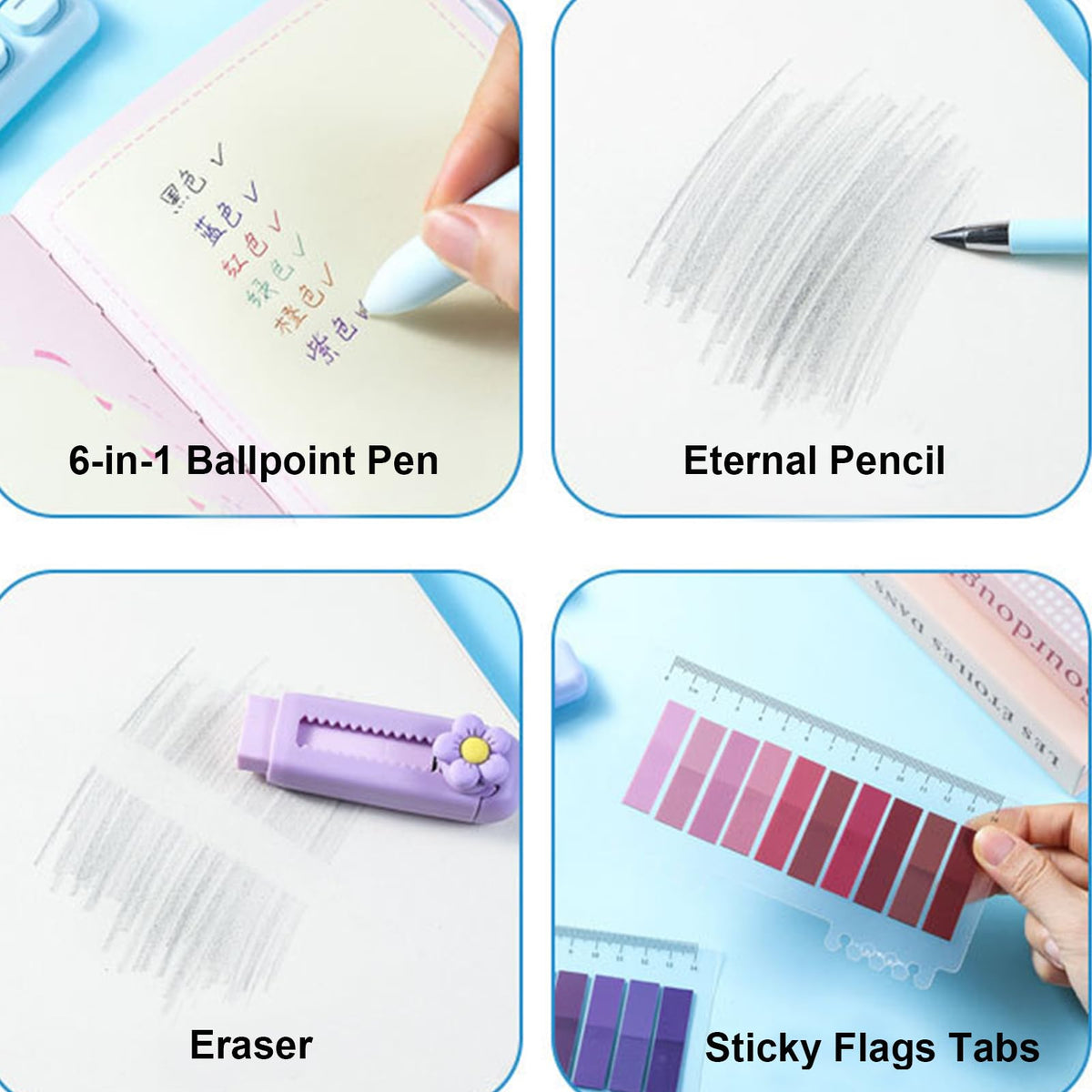 MOZXIRZ 8 Pcs Cute Pink Stationery Set for Women Office Supplies Back to School Supplies Kawaii Stationery Gift Including Pen Pencil Eraser Highlighter (Pink)