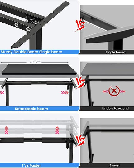 Electric Standing Desk Frame,Compatible Desktop Size 43″-72″ and 187 lbs Weight Capacity,Memory Controller Height Adjustable Frame ,Black Frame Only