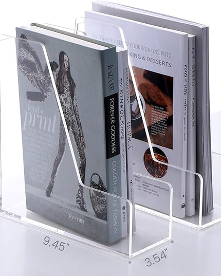 Magazine Holder, Clear Acrylic Desk Organizers, File Organizer for Desk, Magazine Rack- Desktop Book Storage -Independent Vertical 1 Space-2 Pack
