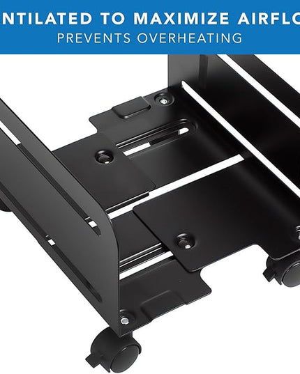 Mount-It! Computer Tower Stand, Adjustable Mobile CPU Stand with Wheels, Heavy-Duty Steel Rolling Cart, Fits Most PC Towers, 4.87 to 8.5 Inch Width, Under Desk, Black