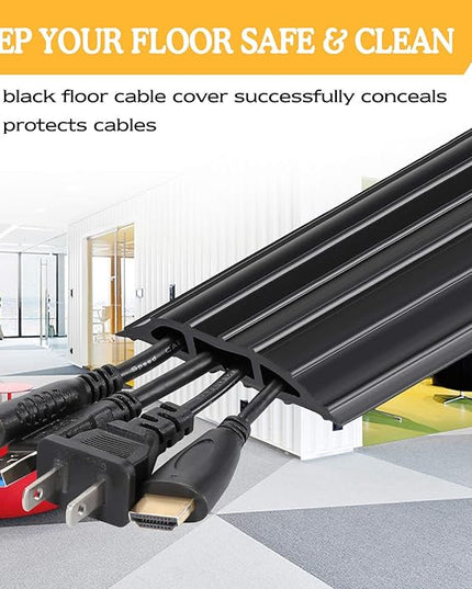 AGPTEK Heavy Duty Floor Cable Cover Cable Protector, 6.5 Ft Floor Cord Protector 3 Channels Floor Cord Cover (Mid Channel 0.62") Contains Cords, Cables and Wires, Good for Office, Home, or Outdoor