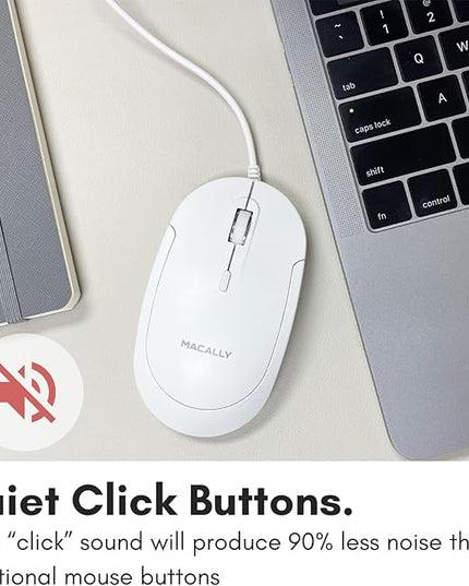 Macally Wired USB C Mouse for Mac and PC - Slim, Quiet, and Reliable - Type C Mouse for MacBook Pro/Air, iMac, Apple iPad, Laptop, Computer Desktop with 3 Button, Scroll Wheel, USBC, and 4 DPI Mode