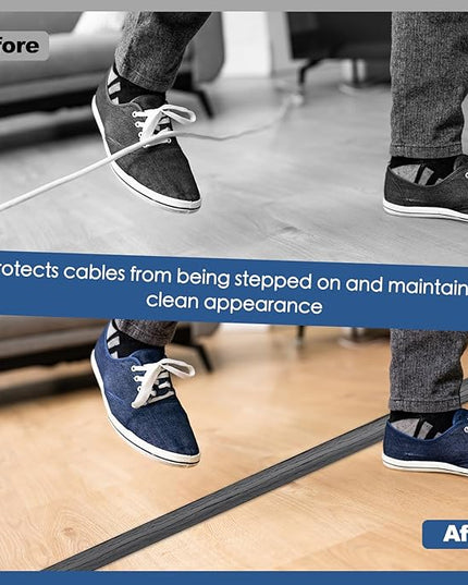 Floor Cord Cover for Wires on Floor Self Adhesive Cord Hider Floor Cable Management Wire Covers for Cords Protector Prevent Cable Trips Cord Cavity W 0.59" x H 0.31", Deep Gray Wood, 10Ft