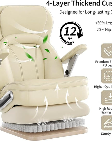 Big and Tall Office Chair, 600lbs Heavy Duty Desk Chair with 5D Arms, Adjustable Lumbar Support & Height, Tilt Function, PU Leather High Back Ergonomic Executive Computer Chair with 3'' Silent Casters