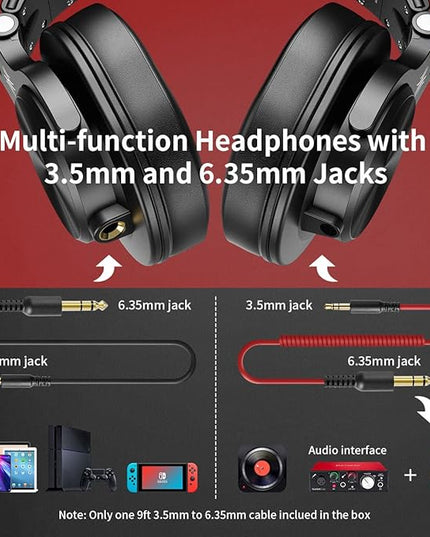 OneOdio A71 Hi-Res Studio Recording Headphones - Wired Over Ear Headphones with SharePort, Monitoring Mixing Foldable Headset with Stereo Sound, 3.5/6.35MM Jack for PC Computer DJ Guitar-Red