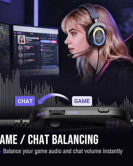 FIFINE Wired USB Gaming Headset: 7.1 Surround Sound - Vibrant Customizable RGB - Game/Chat Balance, Gamer Headphone with Noise Canceling Mic for PC, PS5/PS4, Laptop, Mac - AmpliGame H13BP