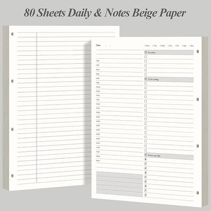 [EMSHOI Daily Planner Refill 8.5" X 11.5", 80 Sheets, 160 Pages Ring Binder Planner Inserts, Thick Cream Color Refill Paper, 100 GSM Loose Leaf, Paper Refills with Gift Box]