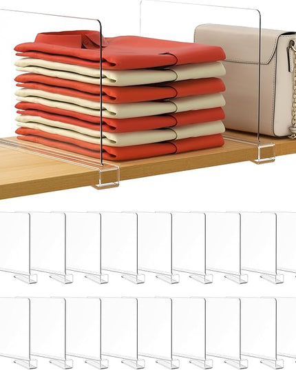 HBlife 18 Pack Clear Shelf Dividers, Vertical Purse Organizer for Closet Perfect for Sweater, Shirts, Handbags in Bedroom and Kitchen, Adjustable Acrylic Bookshelf for Organization