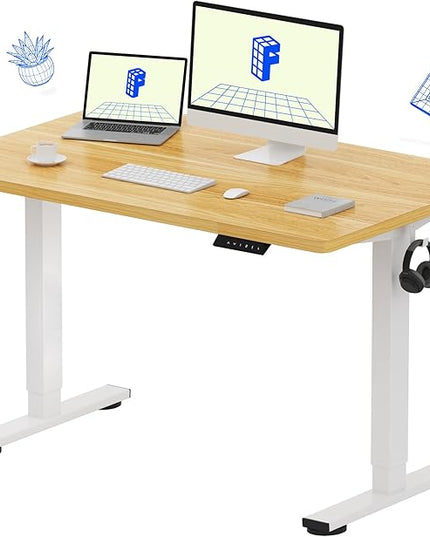 FLEXISPOT EN1 One-Piece Standing Desk with 1-Inch Thick Seamless Desktop, 48"x30" Electric Height Adjustable Desk for Home Office, Multi-Monitor Setups & Easy Assembly, Maple