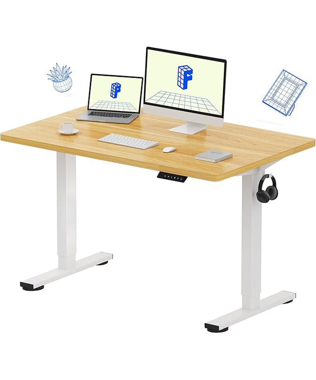 FLEXISPOT EN1 One-Piece Standing Desk with 1-Inch Thick Seamless Desktop, 48"x30" Electric Height Adjustable Desk for Home Office, Multi-Monitor Setups & Easy Assembly, Maple