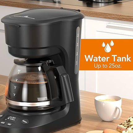 Compact 5-Cup Programmable Drip Coffee Maker — the essential coffee machine with Digital Clock, 24-hour Timer, Auto Shut-Off, and a Removable Filter Basket for Home & Office.
