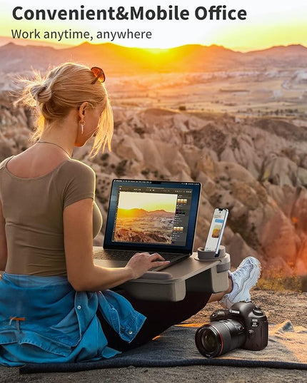 SAIJI Laptop Lap Desk for Bed—Fits Up to 17" Laptops & MacBook,Lightweight Tray Table with Soft Leather Wrist Pad,Sturdy Phone/Tablet Holder, Laptop Stand with Cushion for Home Office/Gaming On Couch