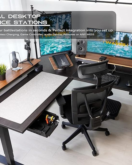 YaGee Under Desk Shelf, 2 Pack, Self-Adhesive Device Storage, Great Desktop Organizer Drawer for Work Stations, Stand Up Desks, Gaming Battlestations with Cable Management Raceway