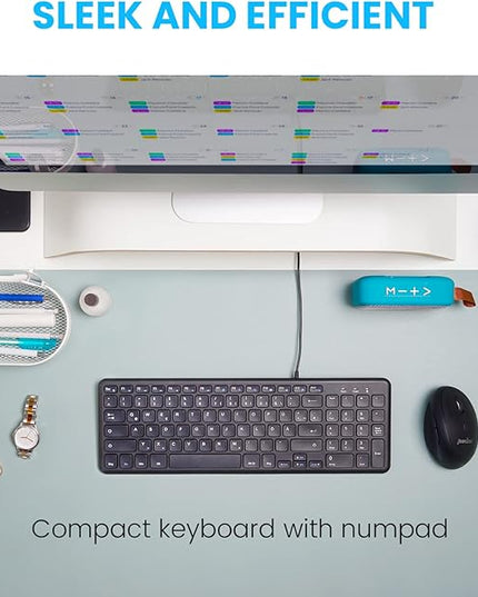 Perixx PERIBOARD-213U Wired Silent USB Scissor Keyboard - 14.45x4.76x0.70 Inches Compact Design with Number Pad - Black - US English (PB-213BUS-11738)